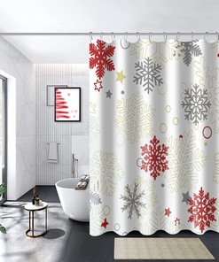 Colorful Winter Snowflakes Christmas Shower Curtain with Holiday Decor and Red Grey Snowflake Xmas Bathroom Design