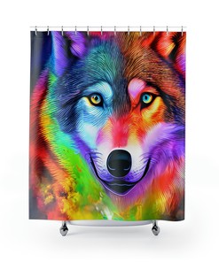 Colorful Wolf and Dog Bathroom Shower Curtain for Unique Decor