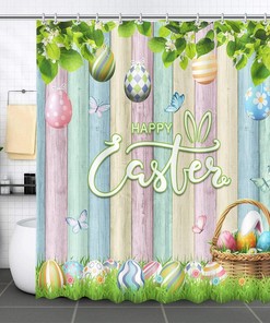 Colorful Wooden Butterflies Happy Easter Shower Curtain - Bunny Rabbit Boke Sparkle Spring Shower Curtain