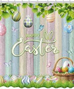 Colorful Wooden Butterflies Happy Easter Shower Curtain - Bunny Rabbit Boke Sparkle Spring Shower Curtain