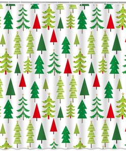 Colorful Xmas Trees Snowflake Shower Curtain, Christmas Bathroom Decor with Happy Winter Holiday Theme