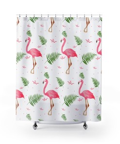Colorful Zoo Style Shower Curtain With Cute Flamingo Birds, Perfect Bathroom Accessory For Bird Lovers