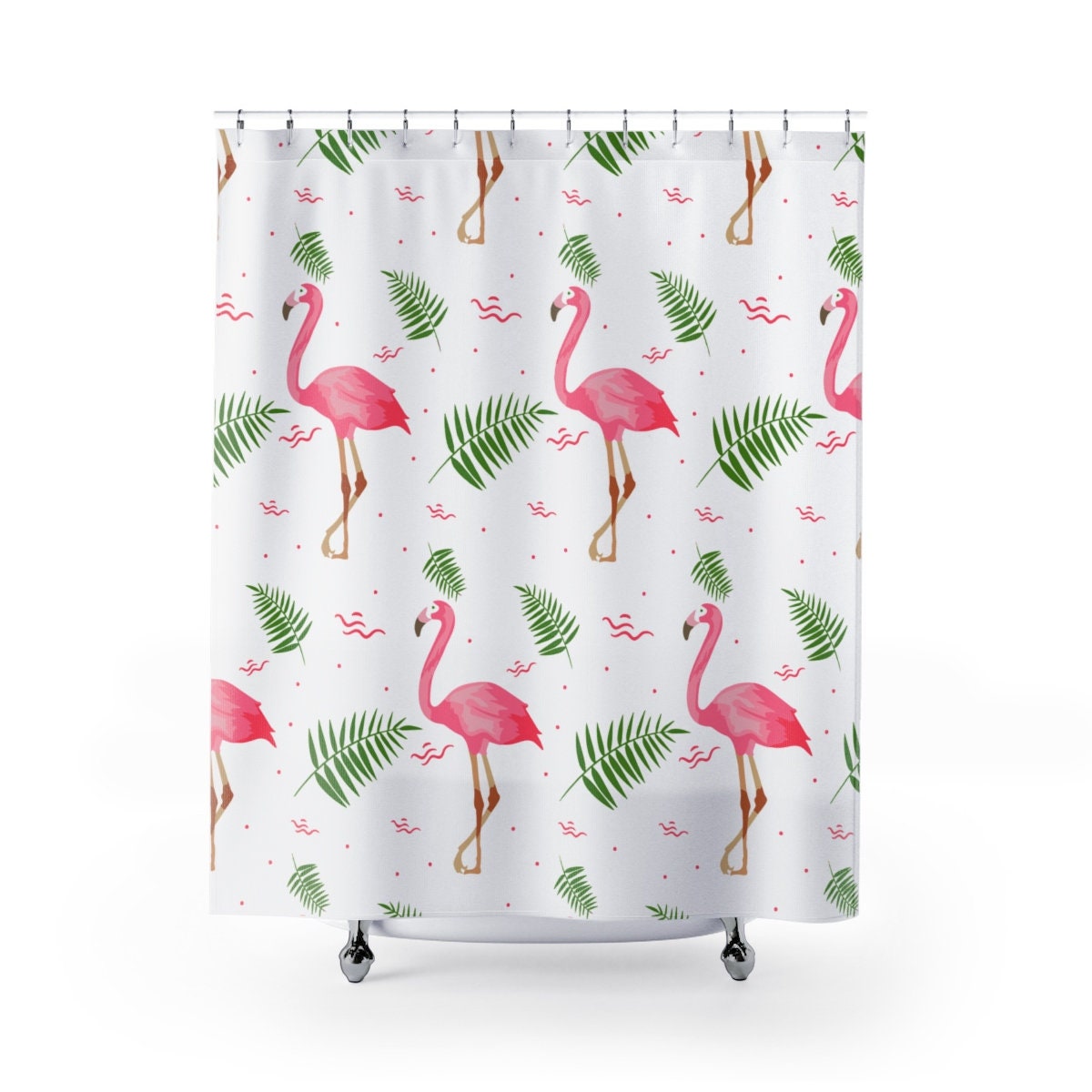 Colorful Zoo Style Shower Curtain With Cute Flamingo Birds, Perfect Bathroom Accessory For Bird Lovers