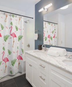 Colorful Zoo Style Shower Curtain With Cute Flamingo Birds, Perfect Bathroom Accessory For Bird Lovers