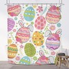 Colorful and Cute Easter Shower Curtain with Rabbit Eggs and Spring Plant Flower Leaves Floral Bunny Cartoon Print 