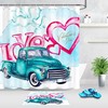 Colorful and Fun Bathroom Set with Valentine's Day Love Hearts Truck Cupid Shower Curtain and Bathroom Decor Mat