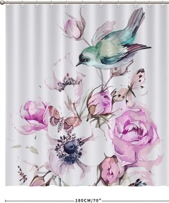 Colorful and Fun Birds and Petals Fabric Shower Curtain for Kids Bathroom