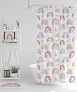 Colorful and Fun Rainbow Shower Curtain for Kids' Bathroom Decor with a Boho Theme