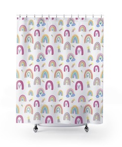 Colorful and Fun Rainbow Shower Curtain for Kids' Bathroom Decor with a Boho Theme