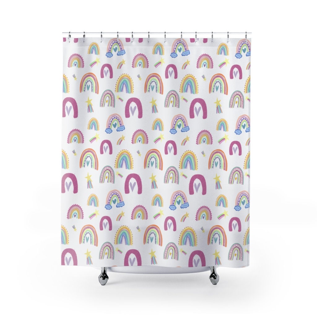 Colorful and Fun Rainbow Shower Curtain for Kids' Bathroom Decor with a Boho Theme