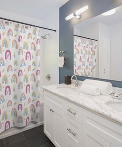 Colorful and Fun Rainbow Shower Curtain for Kids' Bathroom Decor with a Boho Theme