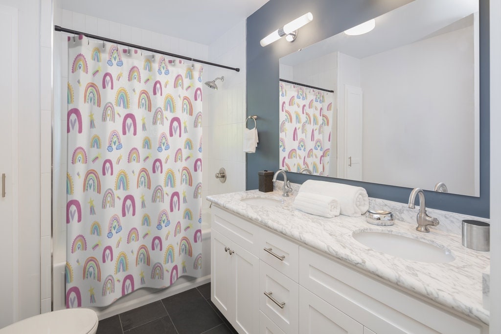 Colorful and Fun Rainbow Shower Curtain for Kids' Bathroom Decor with a Boho Theme