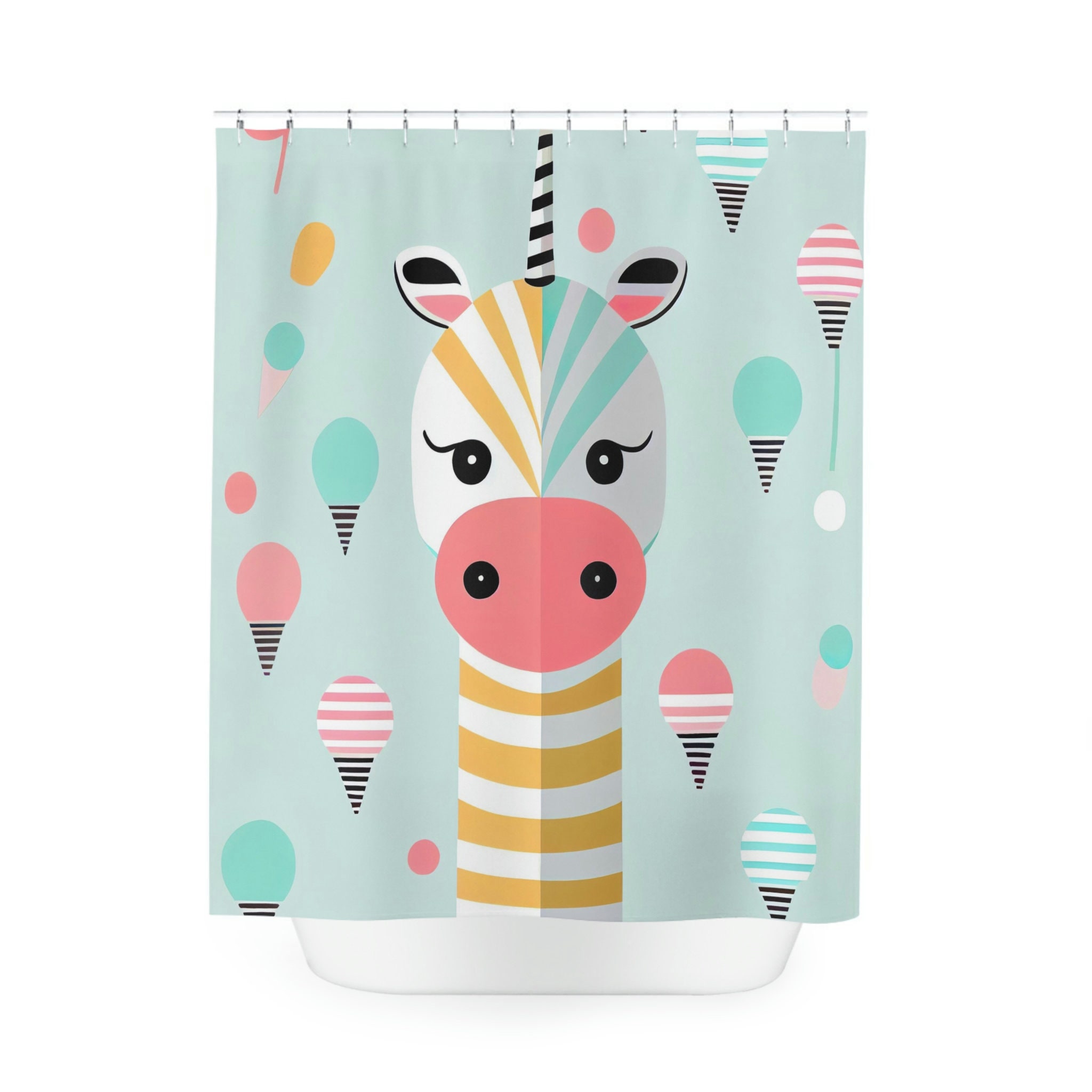Colorful and Playful Unizebra Shower Curtain for an Unconventional and Fun Bathroom