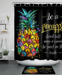 Colorful and Quirky Pineapple Slang Print Shower Curtain for a Funky Bathroom