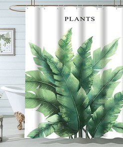 Colorful and Refreshing Shower Curtain with Letter Print and Palm Tree Leaves