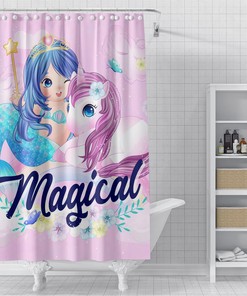 Colorful and Waterproof Shower Curtain with Magic Unicorn Print - Perfect for Adding Whimsy to Your Bathroom. 