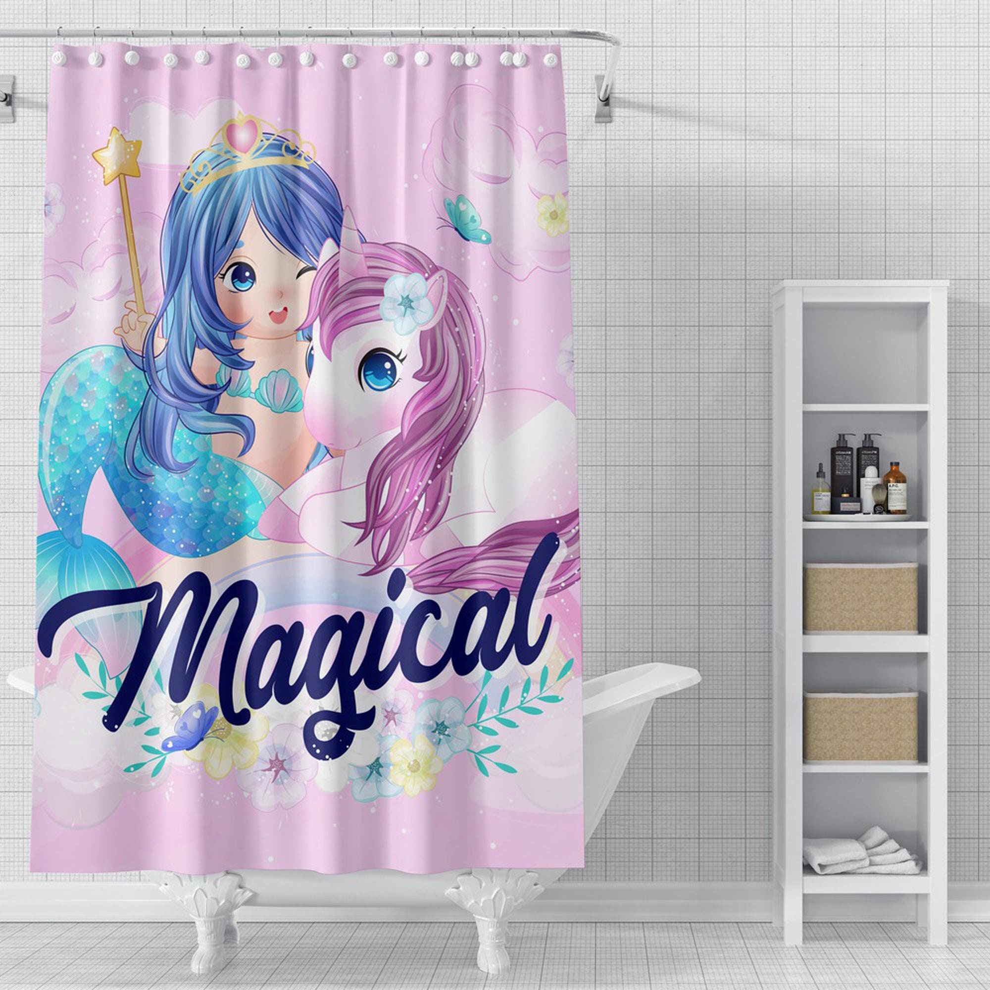 Colorful and Waterproof Shower Curtain with Magic Unicorn Print - Perfect for Adding Whimsy to Your Bathroom.