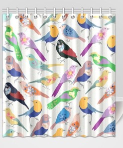 Colourful Birds Bird Pattern Multi-Color Fabric Shower Curtain 