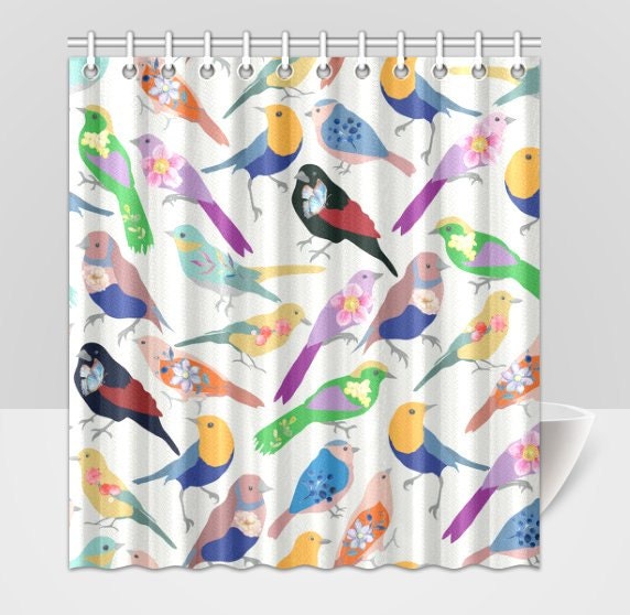 Colourful Birds Bird Pattern Multi-Color Fabric Shower Curtain