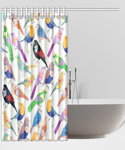 Colourful Birds Bird Pattern Multi-Color Fabric Shower Curtain