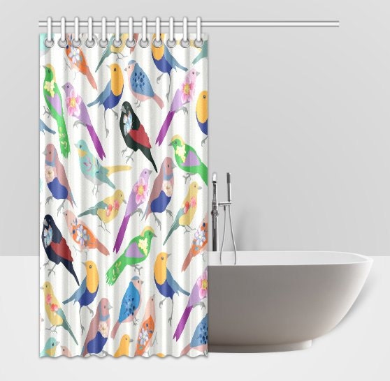 Colourful Birds Bird Pattern Multi-Color Fabric Shower Curtain