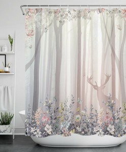 Colourful Flower Forest Animal Elk Shower Curtain For Bathroom Decor - Perfect Addition To Floral Bathroom