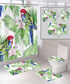 Colourful Parrots and Palm Tree Leaves Shower Curtain for Bathroom Decor
