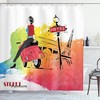 Comic Surfing Dog Shower Curtain, Ride The Wave With Cool Puppy Swimming Coastal Animal Picture