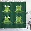 Comical Green Lily Pad Pond Shower Curtain With Funny Muzzy Frog Cartoon, Hunter Green Cloth Fabric Bathroom