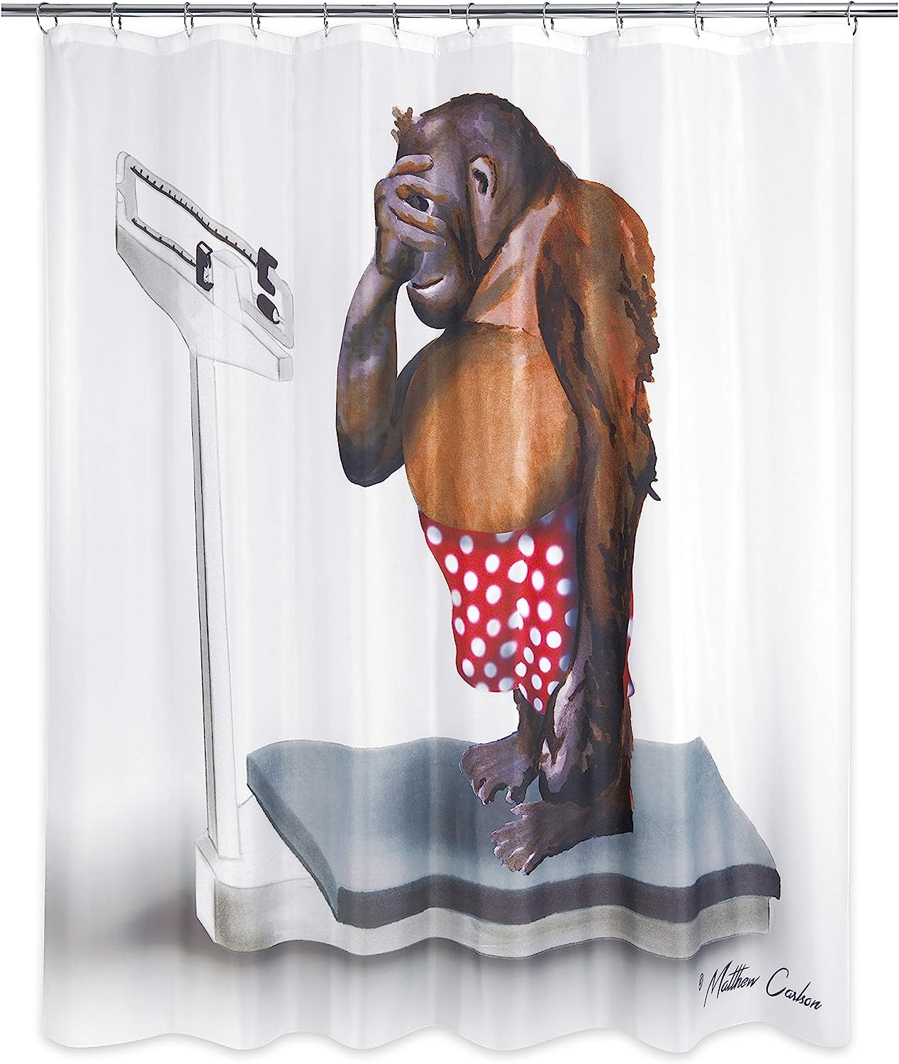 Comical Weight Monkey Shower Curtain - Brown Novelty Bath Accessory