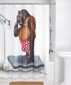 Comical Weight Monkey Shower Curtain - Brown Novelty Bath Accessory