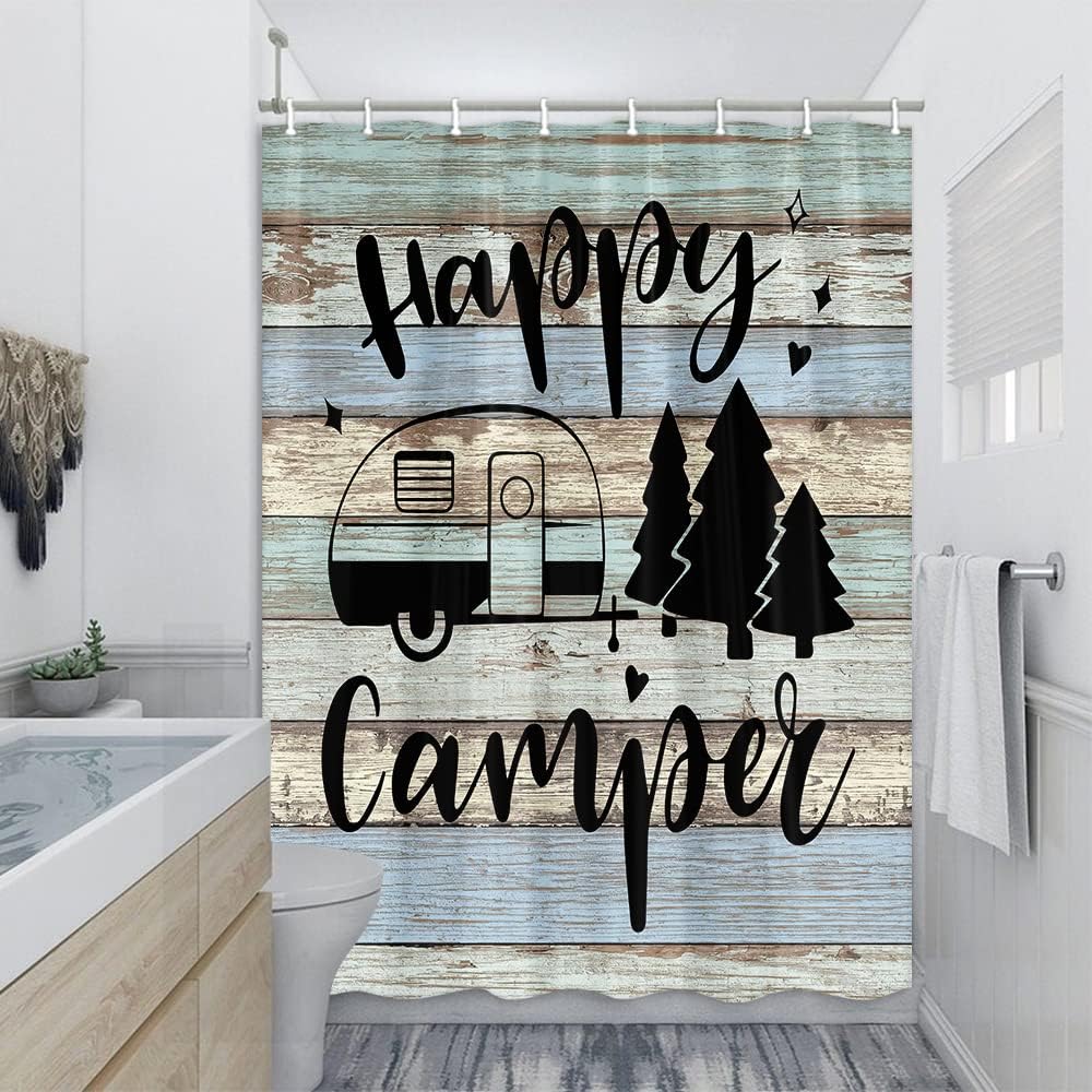 Compact Camper Rv Travel Trailers Shower Curtain With Rustic Camp Design For Your Adventure Bathroom - Image 2