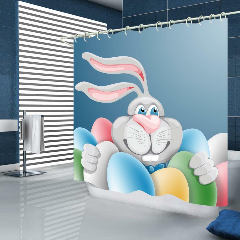 Complete Cartoon Easter Rabbit Bath Waterproof Shower Curtain Lids Set For Your Bathroom - Image 2
