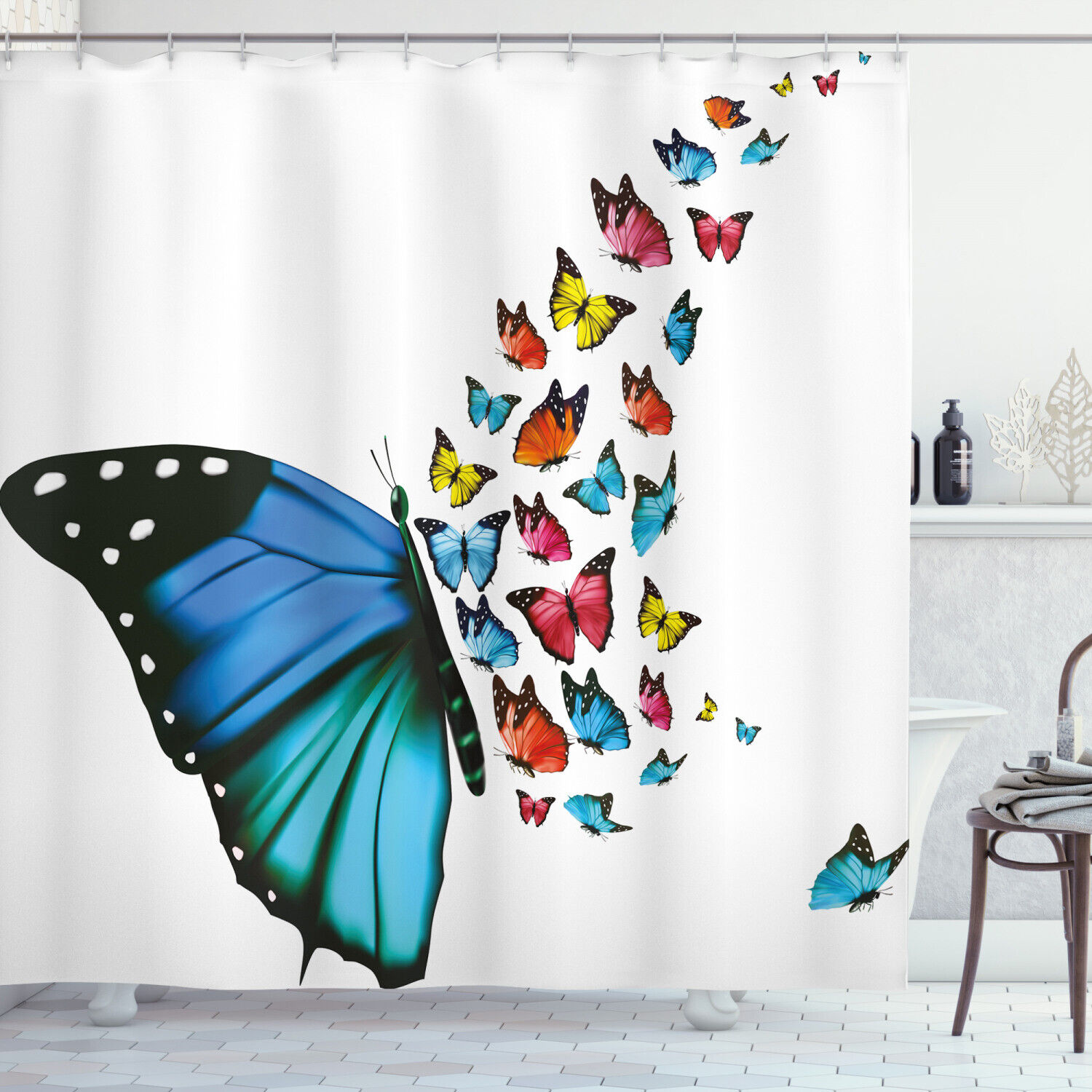 Concept Art Monarch Butterfly Print Shower Curtain - Ideal For Modern And Quirky Bathroom Decor