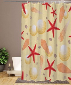Conch Starfish Shell Beach Shower Curtain, Decorative Bathroom Curtain with Seashell Theme and VISALUNA Keyword