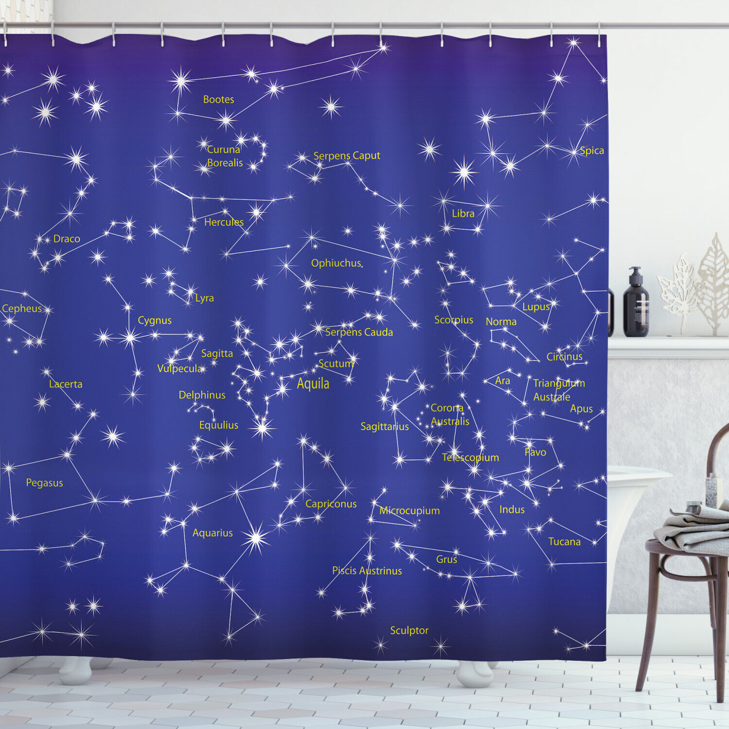 Constellation Star Names Shower Curtain - Astronomy Bathroom Accessory