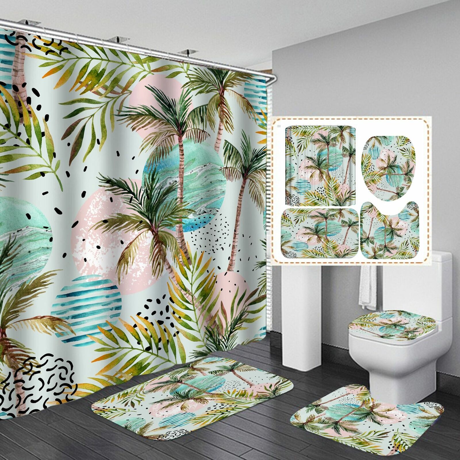 Contemporary 3D Tropical Plants Tree Bathroom Shower Curtain