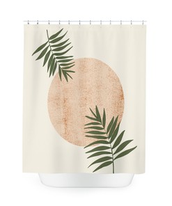 Contemporary Bohemian Botanical Retro Moon And Sunset Print Shower Curtain For Bathroom