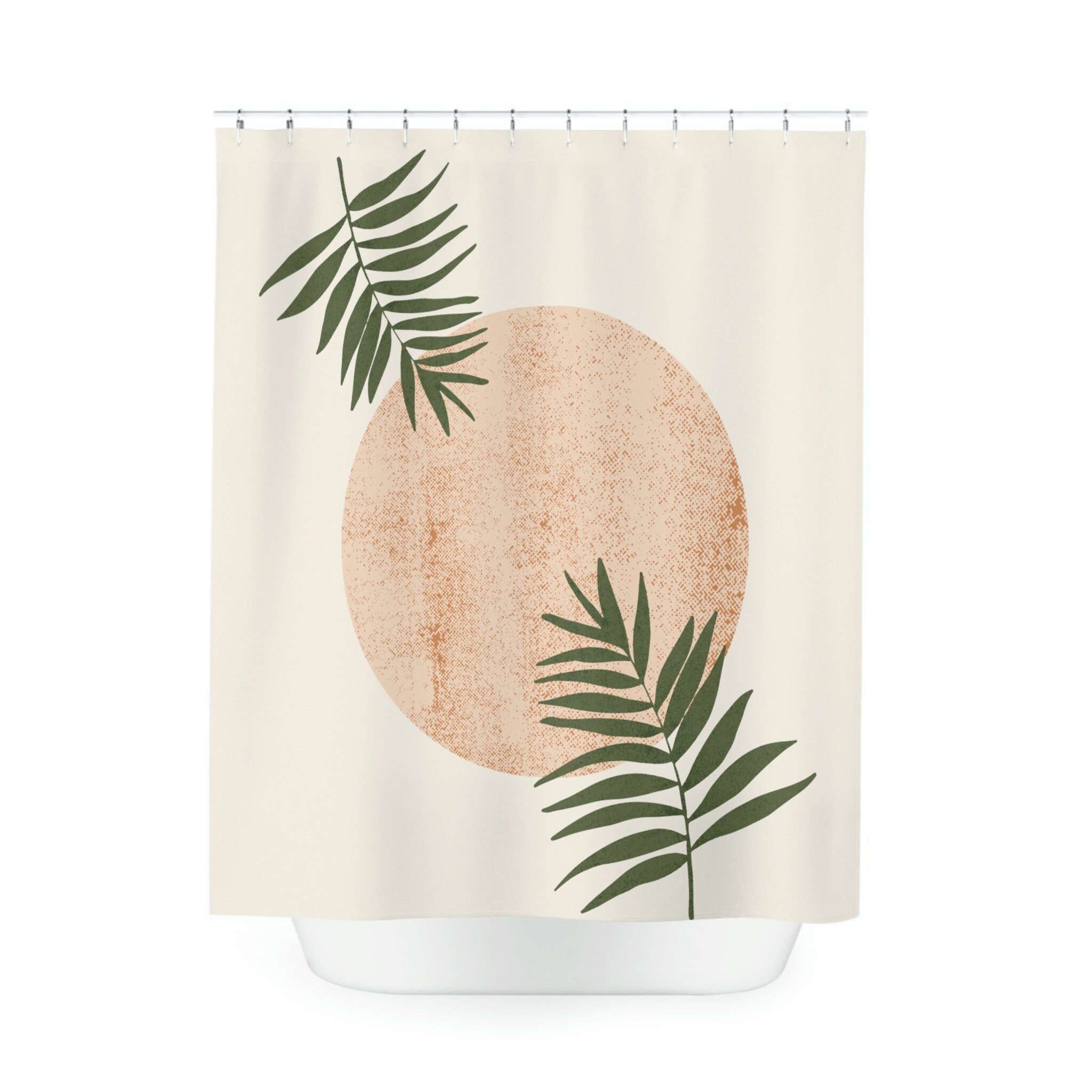 Contemporary Bohemian Botanical Retro Moon And Sunset Print Shower Curtain For Bathroom