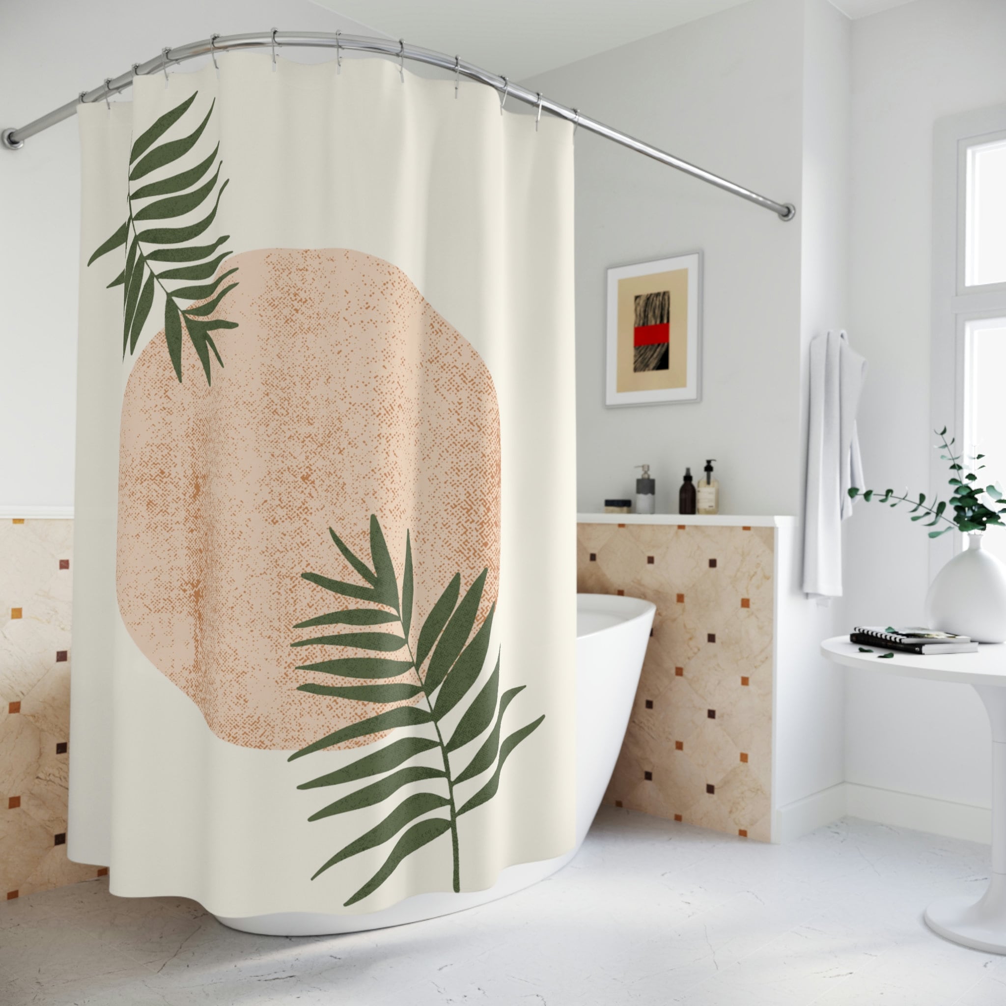 Contemporary Bohemian Botanical Retro Moon And Sunset Print Shower Curtain For Bathroom - Image 3