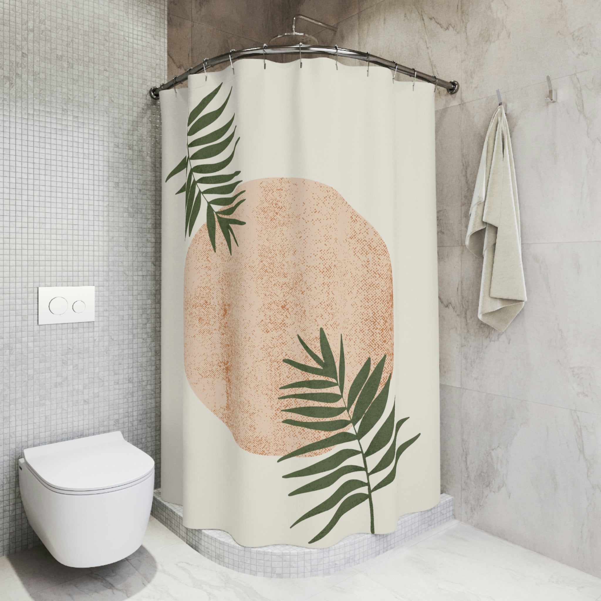 Contemporary Bohemian Botanical Retro Moon And Sunset Print Shower Curtain For Bathroom - Image 4