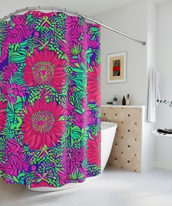 Contemporary Boho Art Print Abstract Flower Shower Curtain For Modern Bathroom Decor