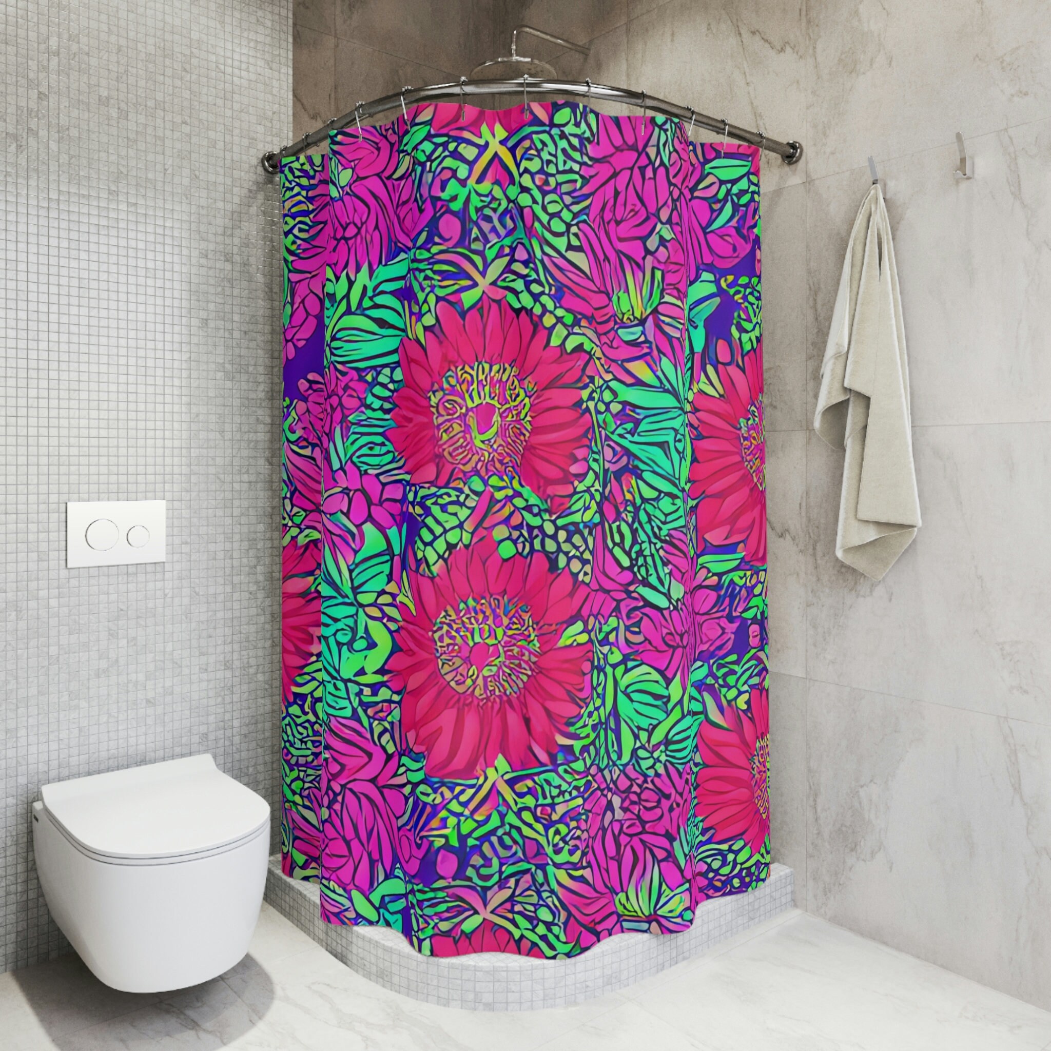 Contemporary Boho Art Print Abstract Flower Shower Curtain For Modern Bathroom Decor - Image 3