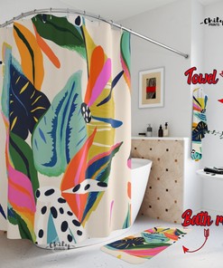 Contemporary Cartoon Style Boho Flowers Shower Curtain With Whimsical Print
