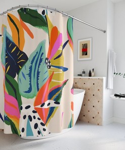 Contemporary Cartoon Style Boho Flowers Shower Curtain With Whimsical Print
