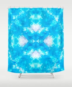 Contemporary Full Size Triangle Pattern White Shower Curtain With Blue Accents