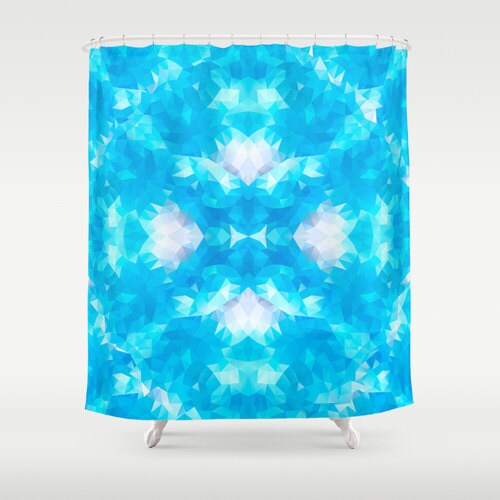 Contemporary Full Size Triangle Pattern White Shower Curtain With Blue Accents