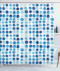 Contemporary Hand Drawn Blue Circle Cells Print Shower Curtain