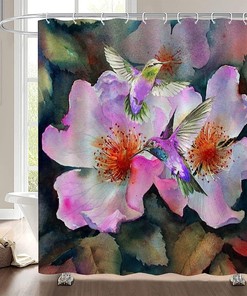 Contemporary Nature Painting Shower Curtain for a Modern Bathroom Upgrade