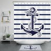Contemporary Nautical Theme Navy Blue White Striped Anchor Shower Curtain Bathroom Decor - Perfect for Marine Lovers